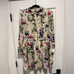 Vero Moda Floral Mini Dress - Cream with Red and Green